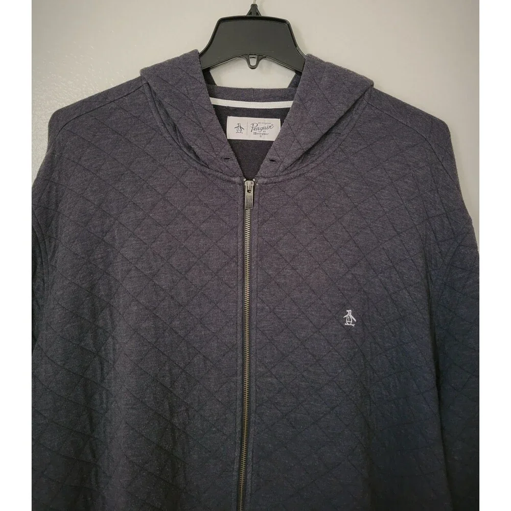 Men's Original Penguin Grey Full Zip Hoodie Size 3XLT Big & Tall By Munsingwear - Picture 2 of 7